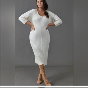 MAEVE ANTHROPOLOGIE Maris Midie White Sweater Long Sleeve Ribbed Bodycon Dress